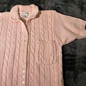 Tian Collection Pink Short Sleeve Cable Knit Cardigan Sweater Sz S Vtg Chunky